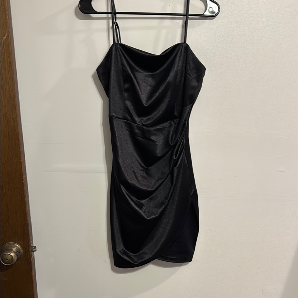 Emerald Sundae Black Ruched Bodycon Slip Dress